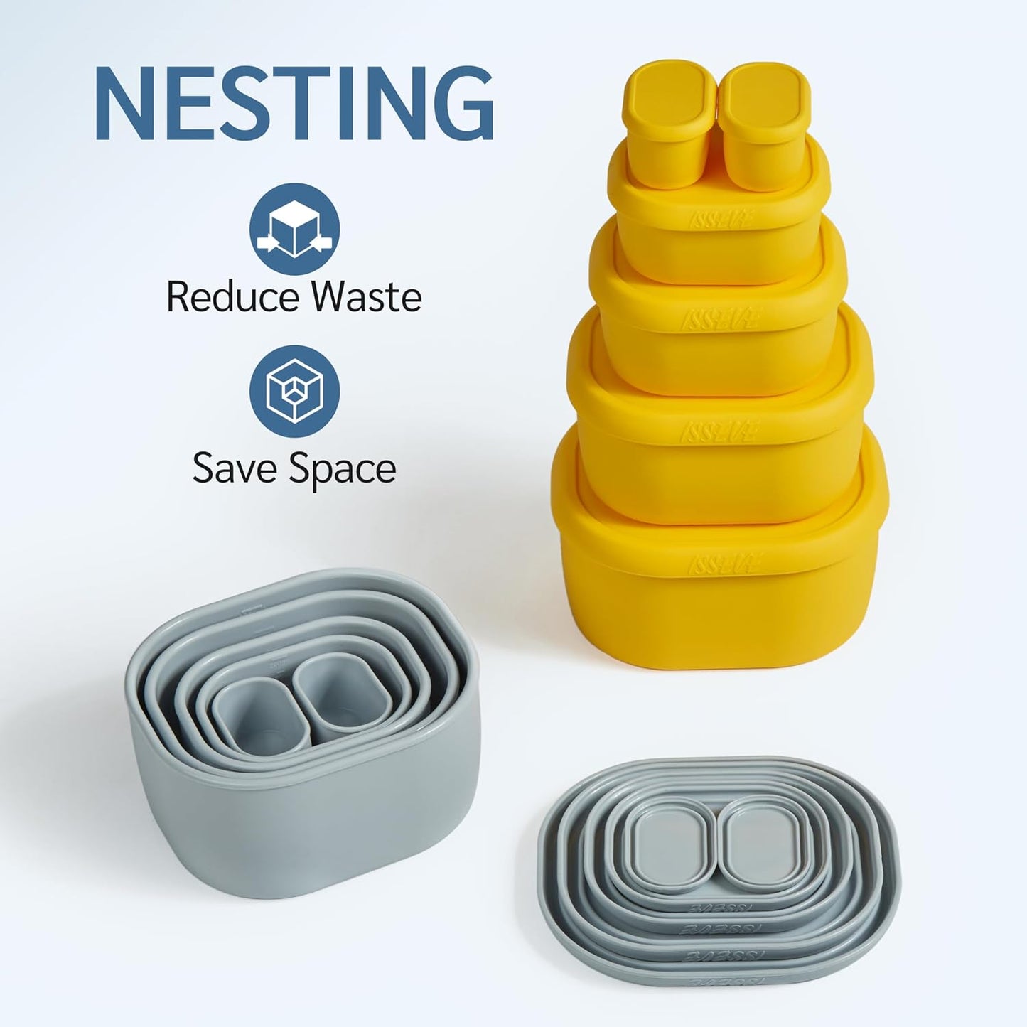 ISSEVE 6Pcs/Set Nesting Silicone Food Storage Containers with Lids, BPA Free Reusable Meal Prep Silicone Containers Lunch Box Bento Box Set (33.8oz, 20oz, 10oz, 6.7oz, 1.3oz) (Purple)