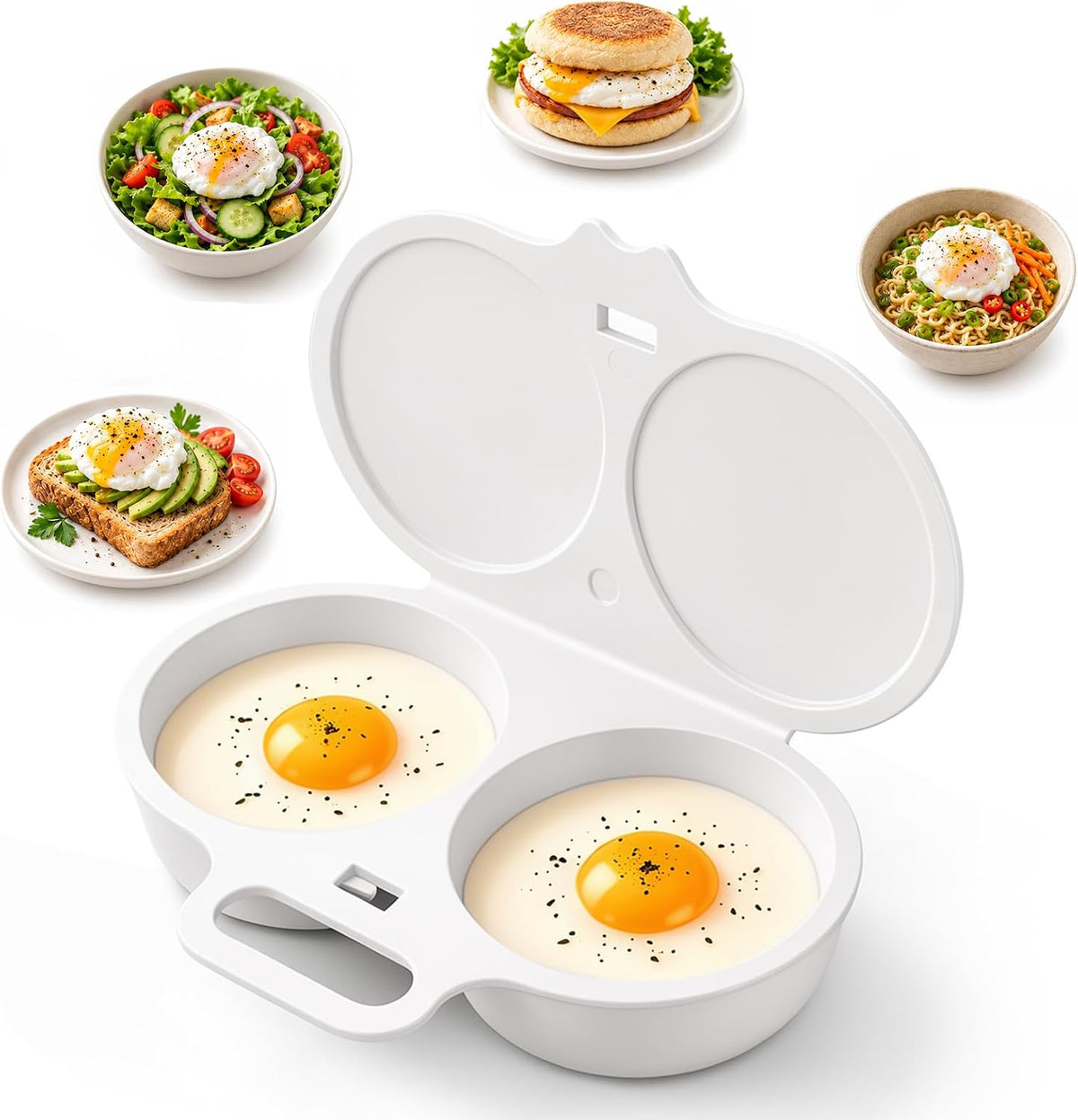 Dual Cavity Microwave Egg Poacher, White Egg Poacher, Quick Oil-Free Cooking Tool for 2 Eggs, Food-Grade PP Material, Portable Breakfast Maker with Lid and Easy-Grip Handle (Dark gray)