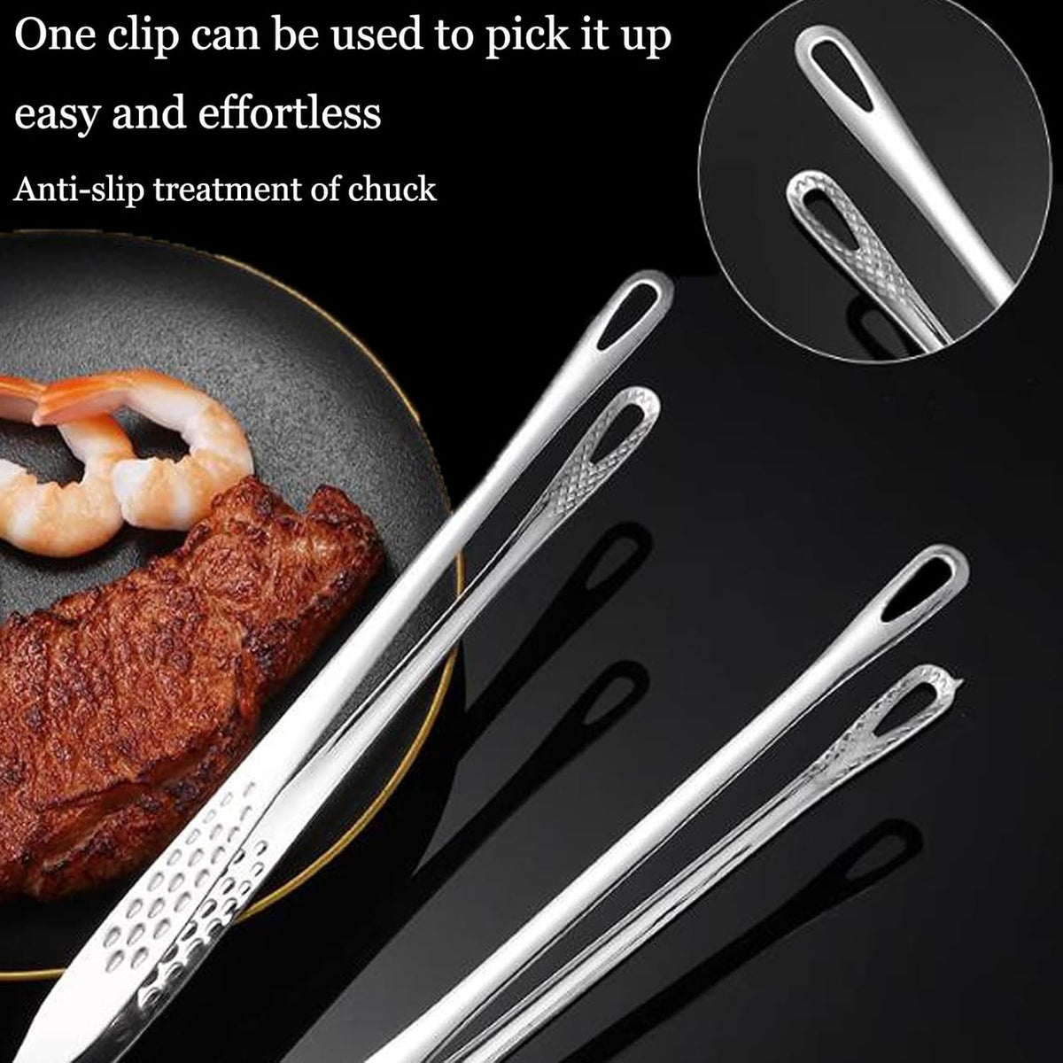 Stainless Steel Food Tongs, Anti Slip Cooking Clip. (2-PC Set) | Perforated Breathable Design, Long Heat-Resistant Handle, Suitable for Grilling, Frying, and Food Recycling
