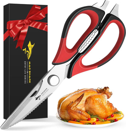 MAD SHARK Kitchen Scissors All Purpose Kitchen Shears Come Apart,Stainless Steel Utility Scissors with Comfort Grip,Heavy Duty Poultry Shears for Food,Chicken,Meat,Fish,Dishwash Safe(BLACK)