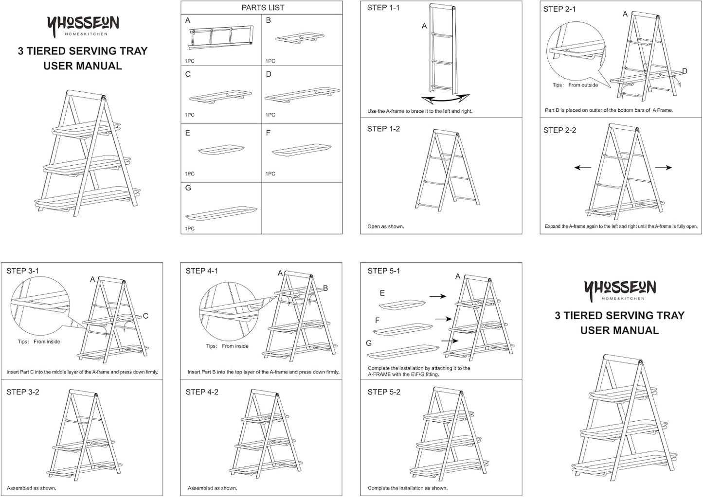 YHOSSEUN 3 Tier Serving Tray Tiered Tray Stand, Ceramic Serving Platters and Trays with Metal Rack, 10+12+14 Inch Large Serving Trays for Party 3 Tier Serving Stand Dessert Display Set, Black