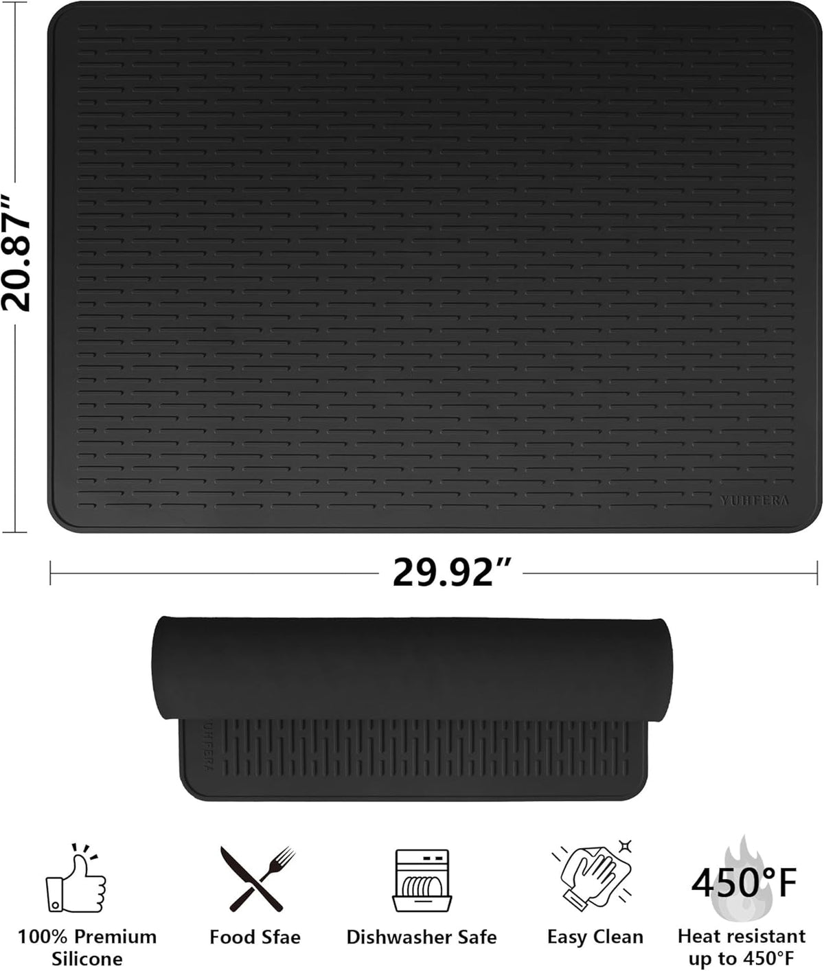 YUHFERA Stove Top Cover for Electric Stove - Silicone Stove Mat for Glass Top, Glass Cooktop Protector For Kitchen,Multi-functional Oven Covers for Electric Stove (Black,28 x 20)