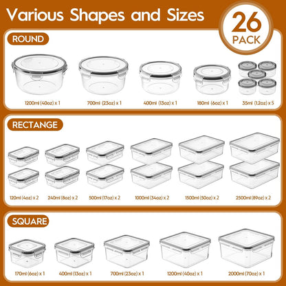 40 PCS Food Storage Containers with Lids Airtight (20 Containers & 20 Lids), Leak proof Meal Prep Container Set for Kitchen Storage, BPA-free, PVC-free Plastic, Microwave/Dishwasher Safe, Labels & Pen