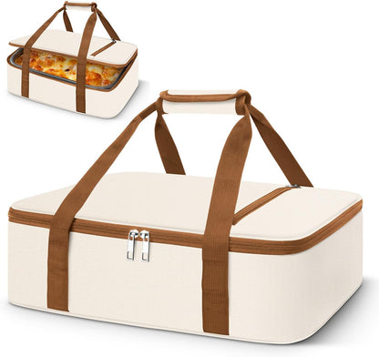 Coobiiya Insulated Casserole Carrier,Lasagna Lugger Tote Keeps Food Hot or Cold,Thermal Lunch Bag Warmer & Cooler Carrier Bag,Portable Tote Bag Fits 9" x 13" Baking Dish for Picnic and Cookout