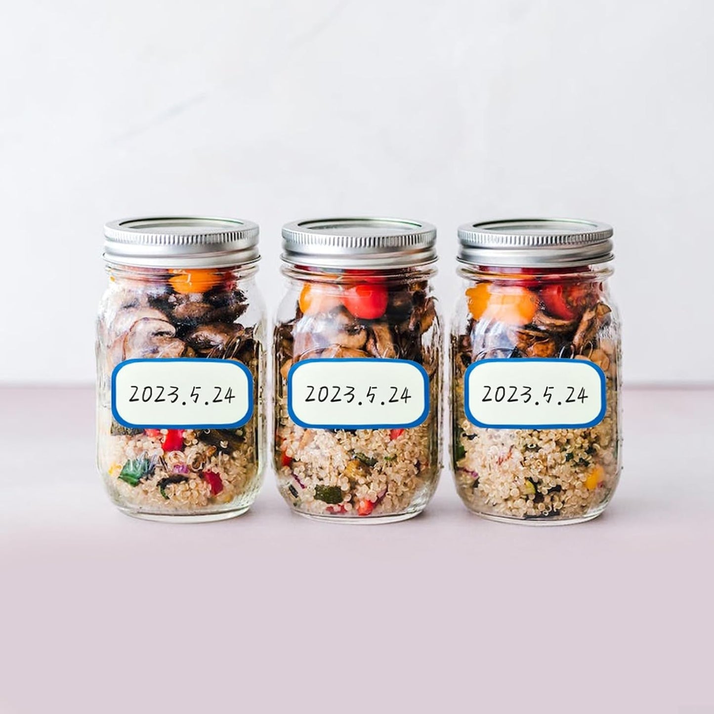 Food Storage Labels 300 Pcs, 2.5x5 cm Blank Date Stickers for Refrigerator Jars, Waterproof Self-Adhesive Kitchen Label Roll for Food Rotation, BPA, Blue and White