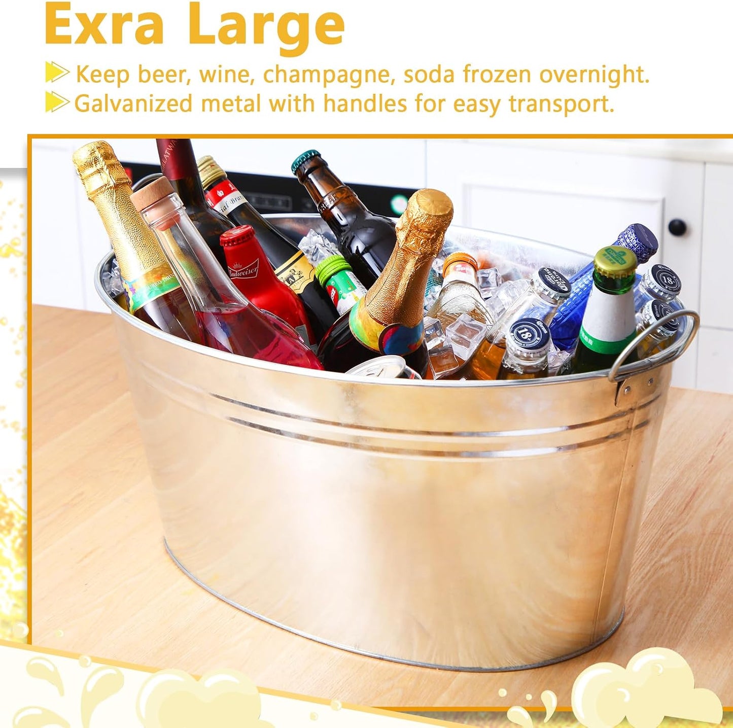 Ziliny 2 Pcs 6.3 Gallon Galvanized Beverage Tubs Large Drink Buckets for Parties Insulated Metal Ice Bucket with Handles Rustic Storage Container for Parties Beer Drinks, Silver