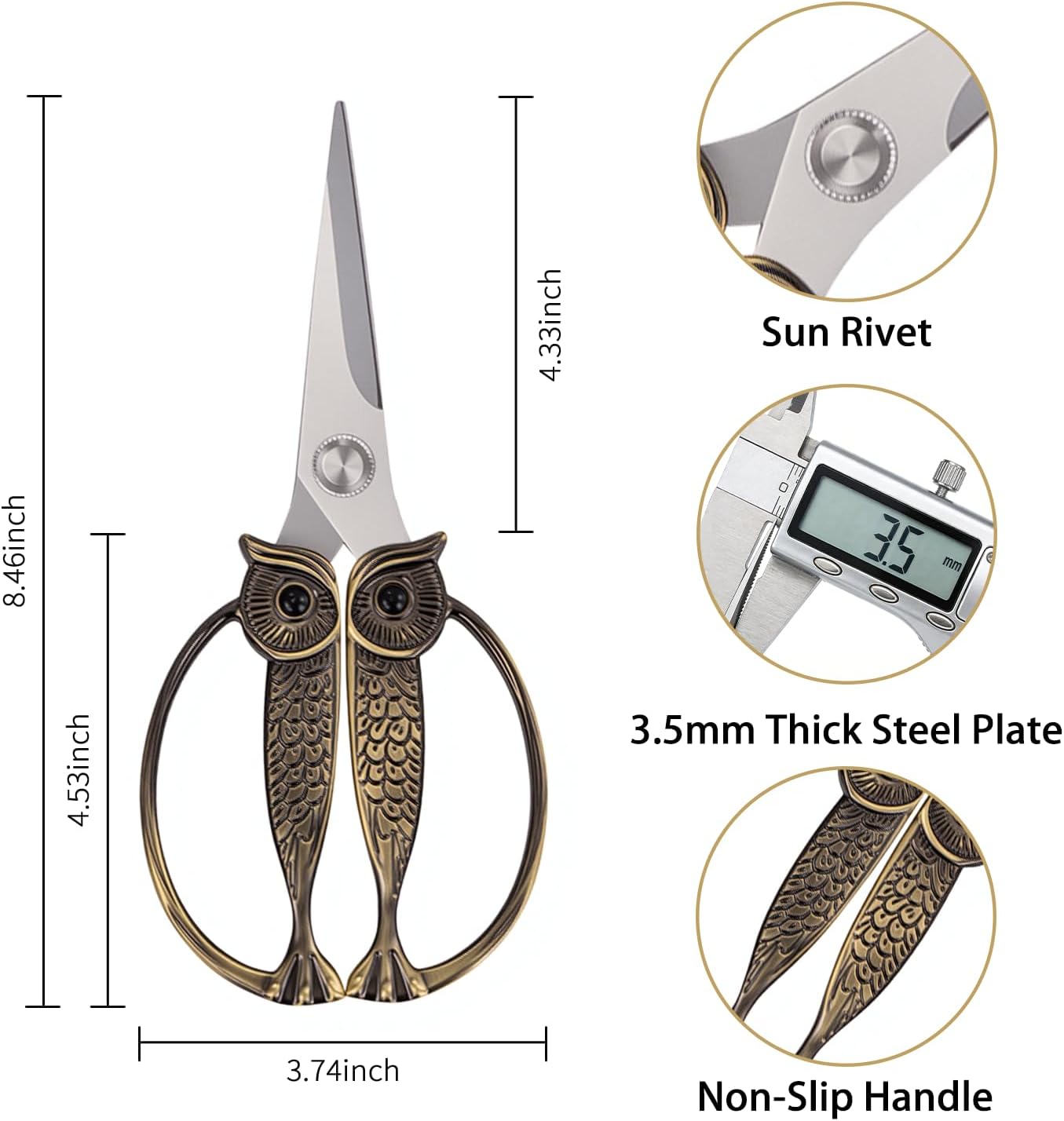 Kitchen Owl Scissors - Stainless Steel Kitchen Scissors, Sharp Meat Scissors, Dishwasher Safe, Heavy-duty Poultry Scissors, Food Cooking Scissors, Gift for Men and Women (Pearl nickel, large)