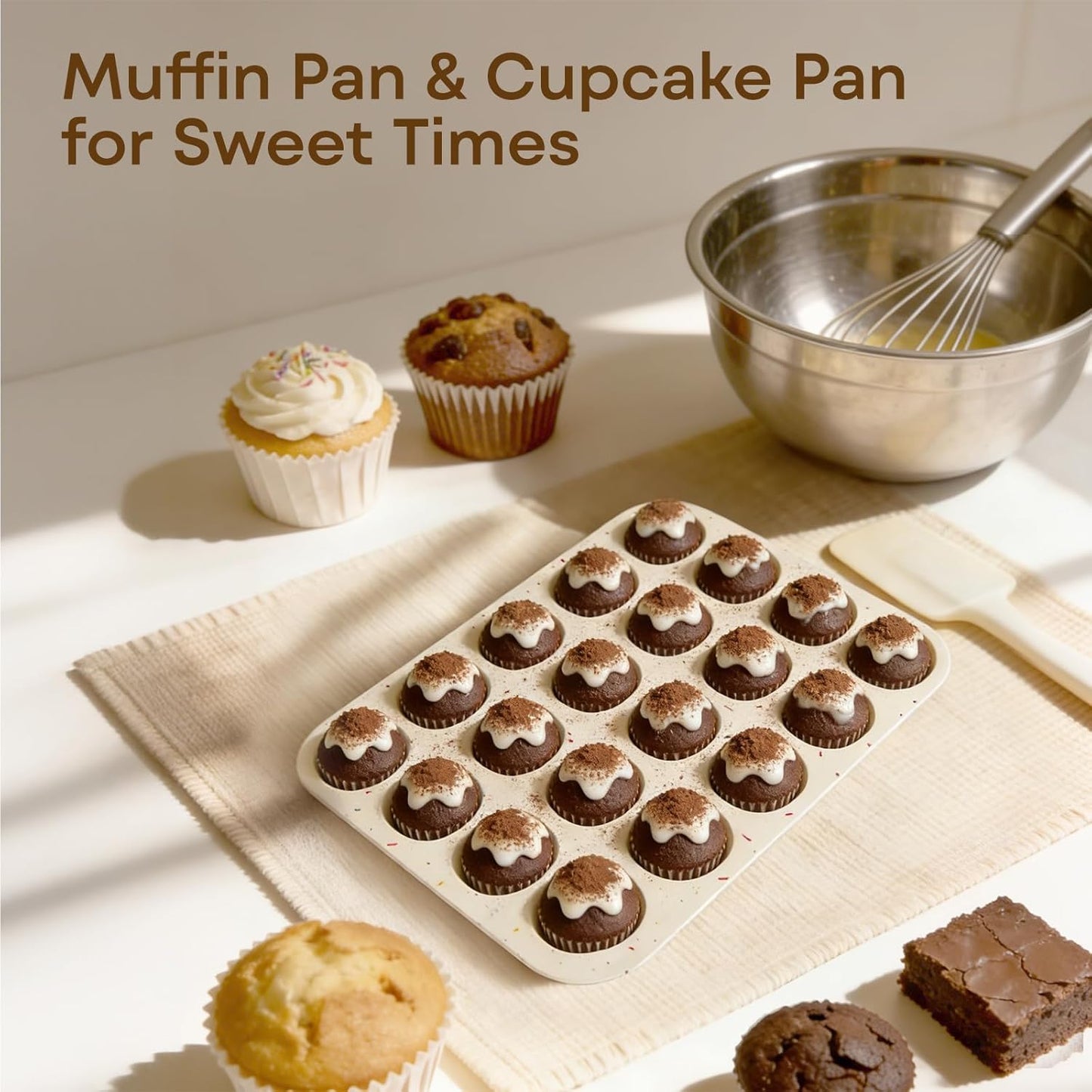 Silicone Muffin Pans for Baking Nonstick 2 Pcs, 12 Cup Regular Cupcake Pan, Food-Grade Silicone Baking Molds for Cupcakes, Egg Bites, Freezer, White