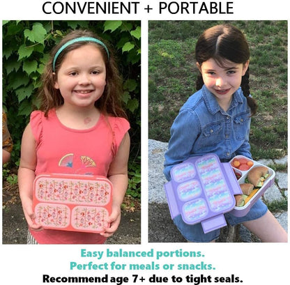 Bento Lunch Box for Kids or Adults, Snack Containers for Boys, Girls, School Daycare Work, 3 Divided Compartments Meal Planning Portion Control, BPA-Free Boxes, Utensils | Blue Purple 2 pack