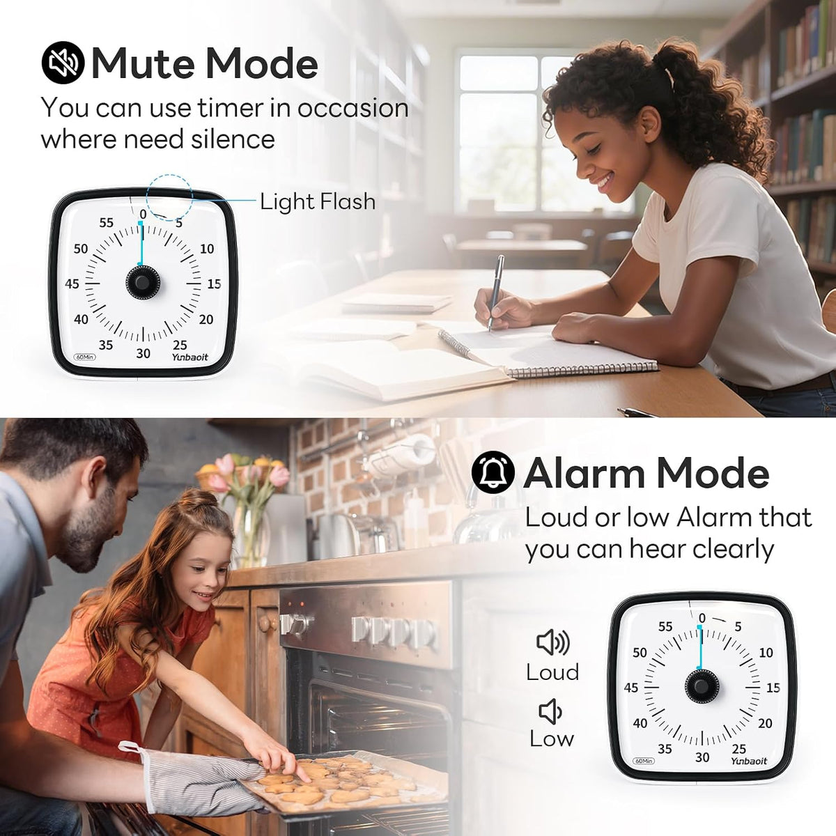 Yunbaoit Visual Timer with Night Light, 60 Minute Countdown, Light Blue