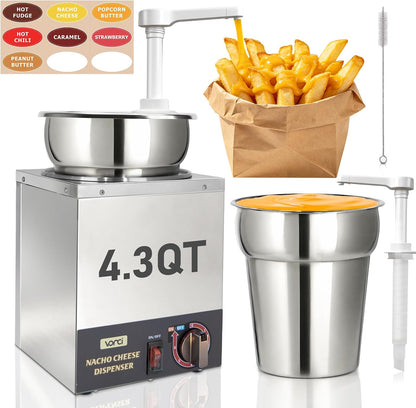 VONCI Nacho Cheese Dispenser, 2.8 Qt（2.5L） Nacho Cheese Warmer with Plastic Pump, Hot Fudge Dispenser with 6-Level Temperature Adjustment, Commercial Cheese Dispenser for Hot Fudge Cheese Caramel
