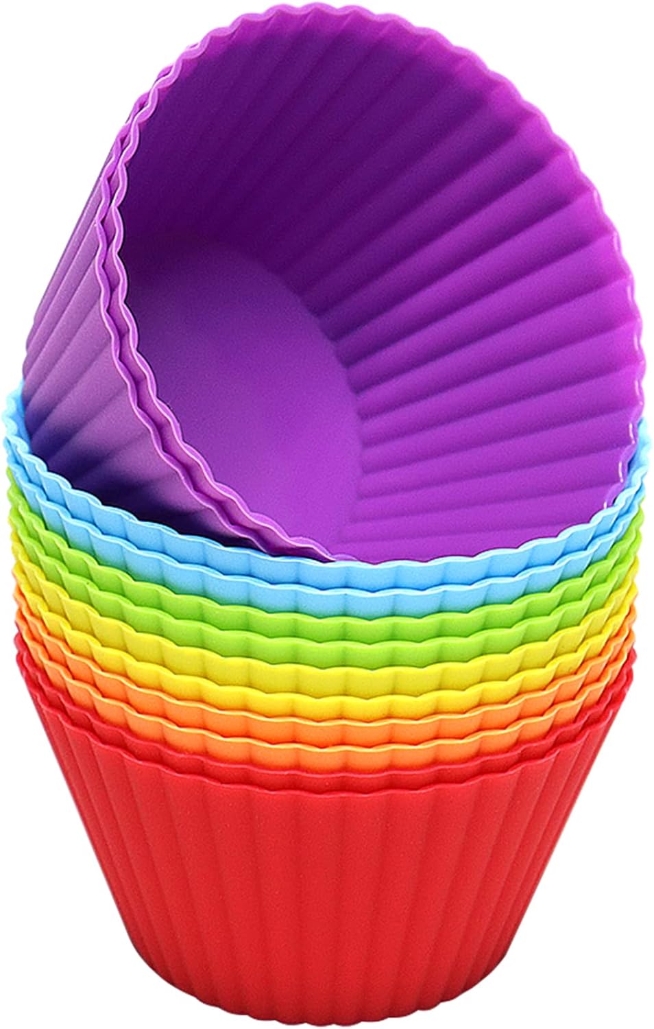Extra Large Silicone Cupcake Muffin Cups 12 Pack, 3.54 Inch Muffin Liners, Reusable Jumbo Silicone Baking Cups Easy to Clean, Great for Cupcake, Mousse(Multicolor)