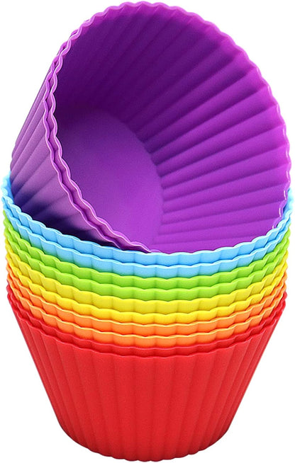 Extra Large Silicone Cupcake Muffin Cups 12 Pack, 3.54 Inch Muffin Liners, Reusable Jumbo Silicone Baking Cups Easy to Clean, Great for Cupcake, Mousse(Multicolor)
