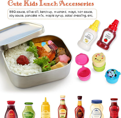 50 Pcs Kids Bento Box Accessories Including Food Picks Mini Condiment Bottles Ketchup Squeeze Bottles, Mini Soy Sauce Container with Funnel for Kids School Bento Camping Office Accessories (Animal)