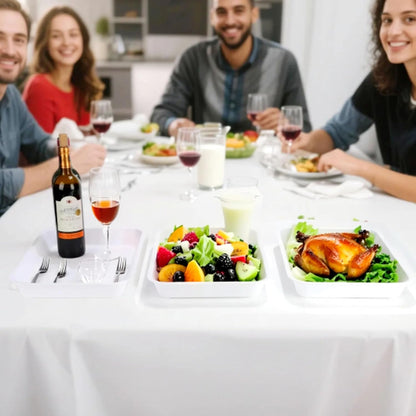 White Plastic Serving Trays (Set of 3) 16” x 11.8”, Large Reusable Rectangular Party Platters Serve Appetizers, Fruit, Veggies, Snack, Cookies, Desserts, in Kitchen/Pantry Organization
