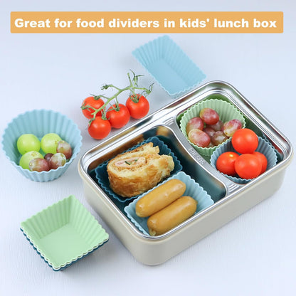 24Pack Silicone Muffin Cups, Reusable Cupcake Liners Molds for Baking, 3 Shapes Lunch Box Bento Dividers-Round, Square, and Rectangular (Orange Series, Regular Size)