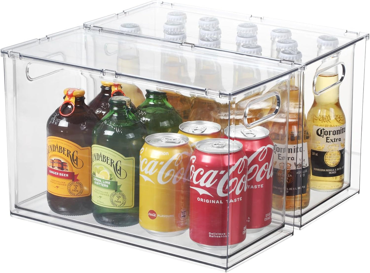 Fridge Organizers and Storage Pull Out Drawer, 2 Small | Stackable, Clear, Fruit and Veggies Containers, for Kitchen, Cabinet