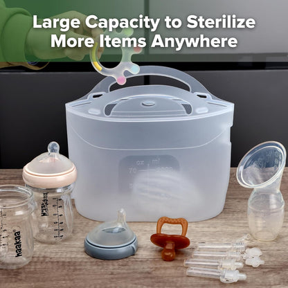 Haakaa Silicone Microwave Steamer & Steriliser Bag, 70oz/2000ml Large Capacity Reusable Steaming Bags for Baby Bottles, Breast Pump, Accessories, Pacifiers,Teethers, Great for Home&On The Go, Grey/1PC