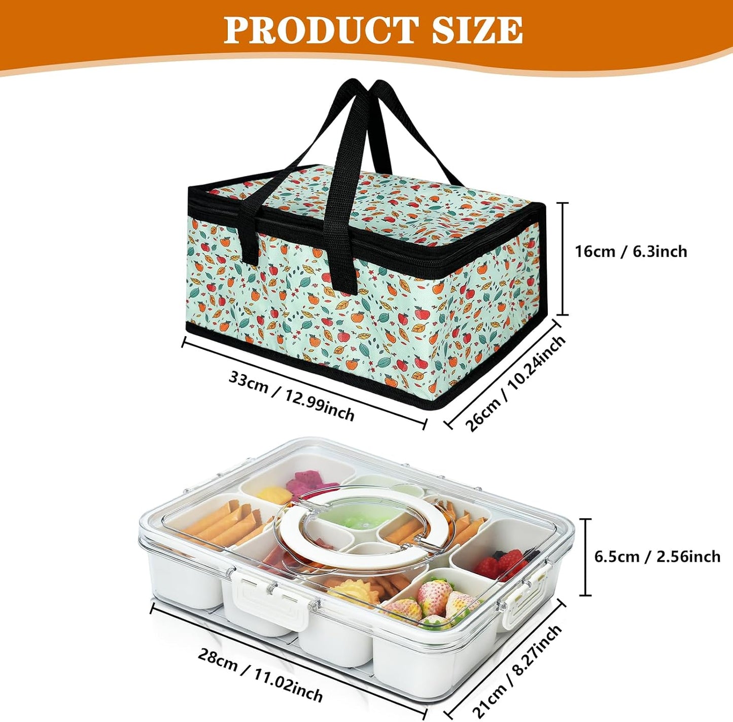 Artcome Sealed Divided Serving Tray with Handle, 8 Compartments, & Carry Bag - Ideal for Organizing and Carrying Snacks and Appetizers - Perfect for Outdoor Dining, Picnics, BBQs, Gatherings & Leisure