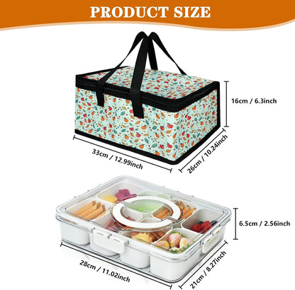 Artcome Sealed Divided Serving Tray with Handle, 8 Compartments, & Carry Bag - Ideal for Organizing and Carrying Snacks and Appetizers - Perfect for Outdoor Dining, Picnics, BBQs, Gatherings & Leisure