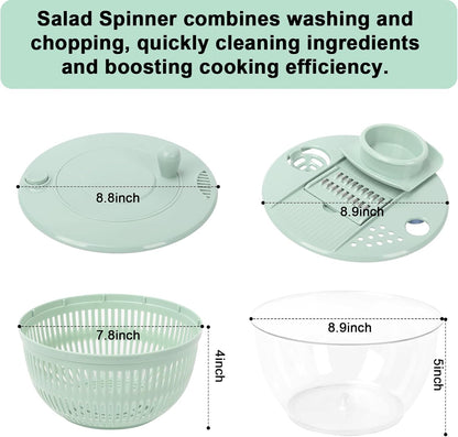 Salad Spinner Large, 5.3 QT 5 IN 1 Lettuce Spinner Dryer with 5 Blades Slicing and Pureeing Vegetables Wash Bowl Kitchen Gadgets for Efficient Salad Preparation Food Washing