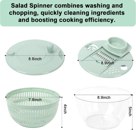 Salad Spinner Large, 5.3 QT 5 IN 1 Lettuce Spinner Dryer with 5 Blades Slicing and Pureeing Vegetables Wash Bowl Kitchen Gadgets for Efficient Salad Preparation Food Washing