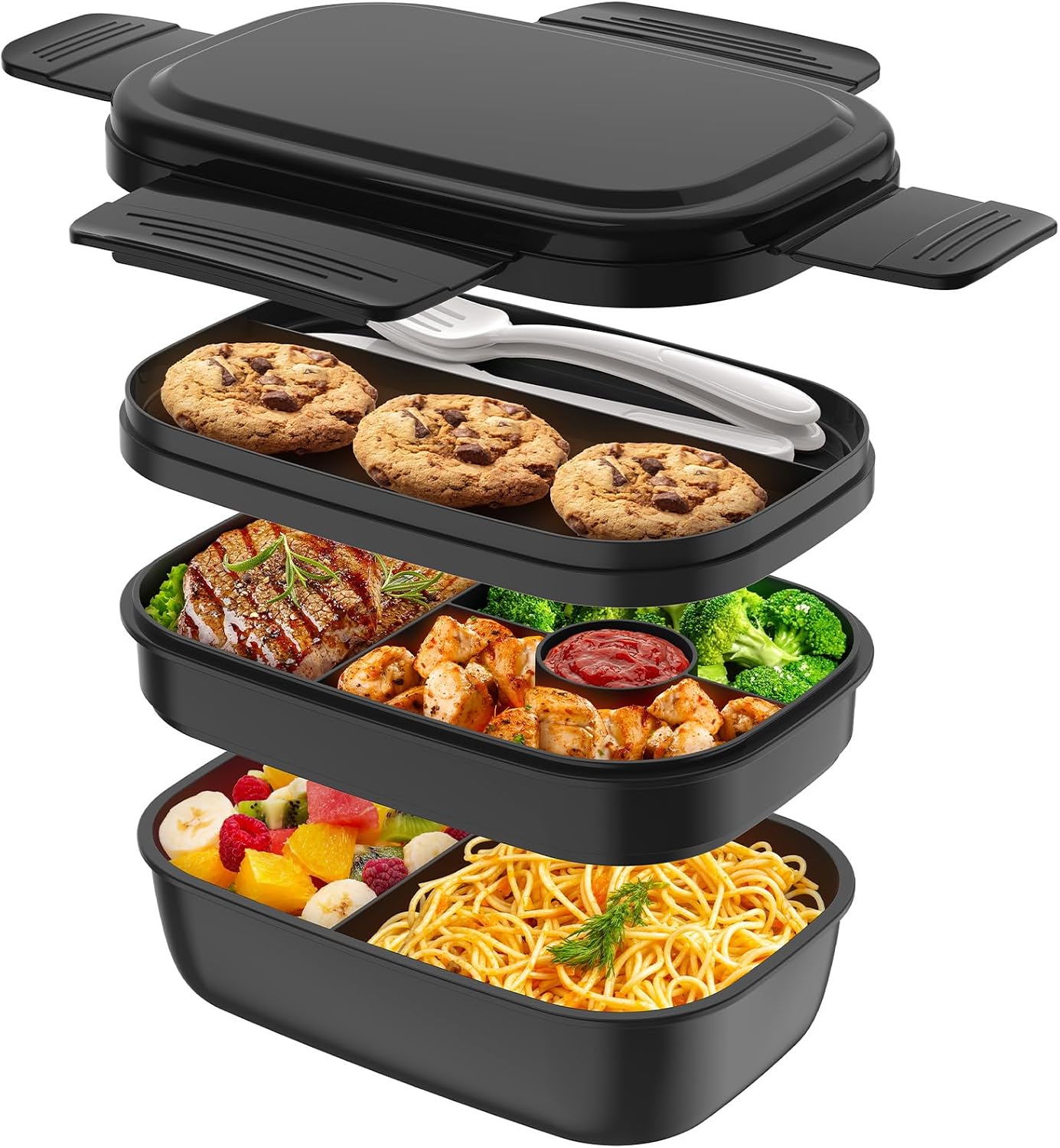 Modern Adult Lunch Box, Stackable Lunch Containers, Minimalist Design Bento Box with Utensil Set - Leak-Proof for Dining Out, Work, School, Picnic
