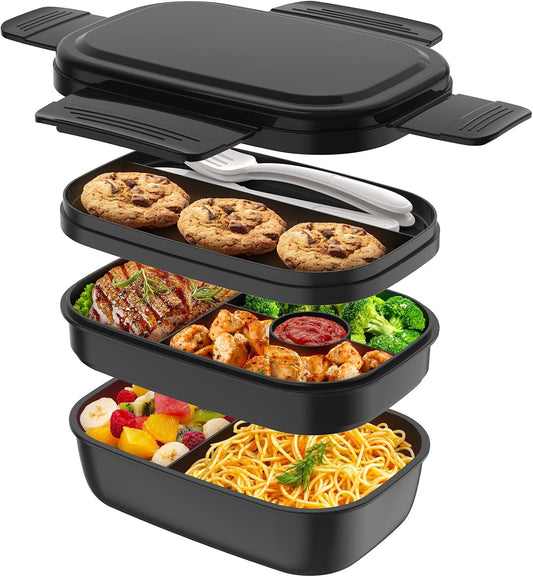Modern Adult Lunch Box, Stackable Lunch Containers, Minimalist Design Bento Box with Utensil Set - Leak-Proof for Dining Out, Work, School, Picnic