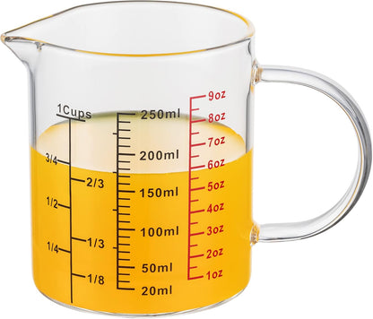 Ackers BORO3.3 Measure Glass -[Insulated handle | V-Shaped Spout]-Made of High Borosilicate Glass Measuring for Kitchen or Restaurant, Easy to Read, 60 ML (2 Oz) 丨(2 Pack)