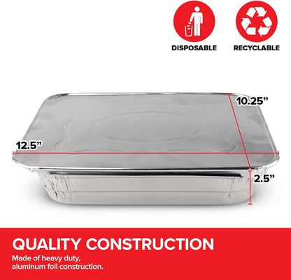 Stock Your Home 9x13 Aluminum Trays with Lids (10 Pack) – Disposable Half Size Deep Pans for Cooking, Storage, BBQ, Grilling, Catering