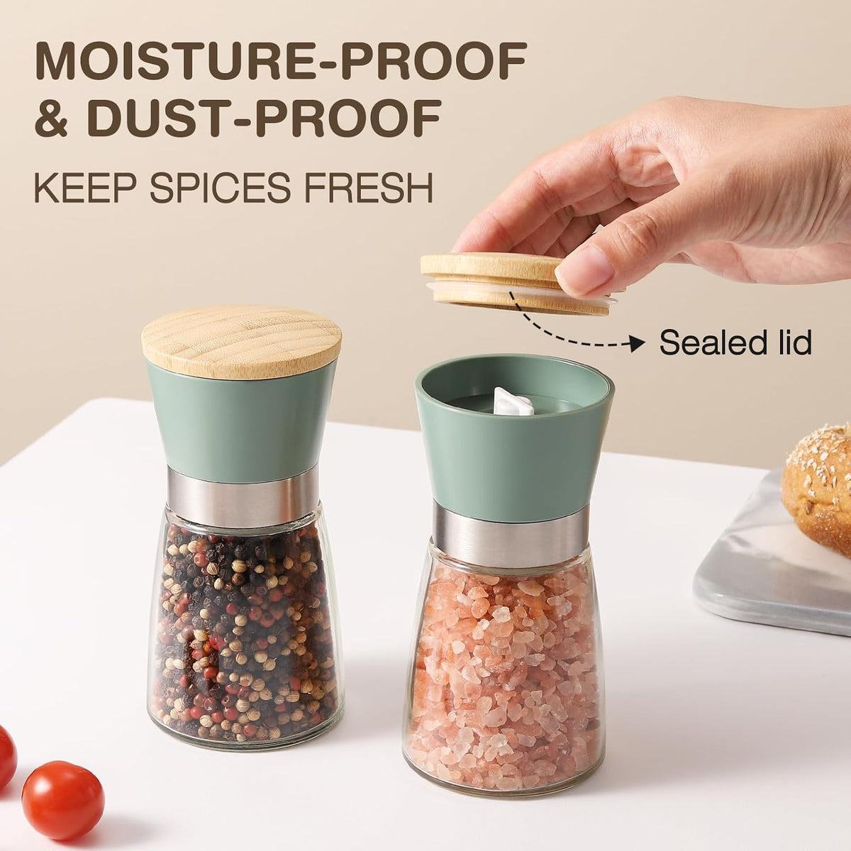Vucchini Salt and Pepper Grinder Set with Bamboo Lid