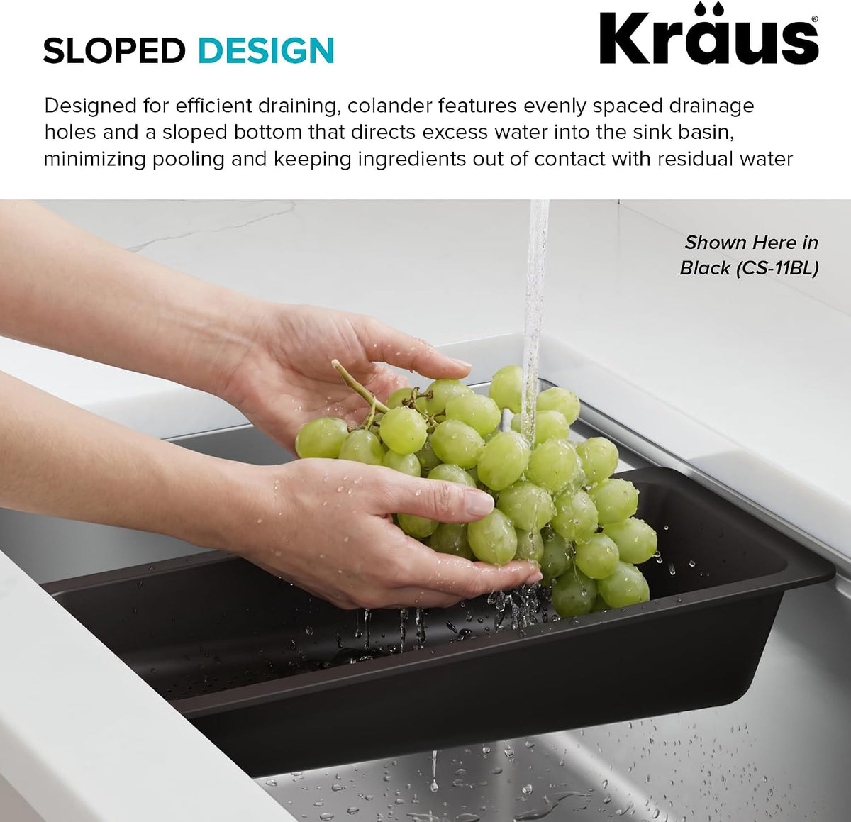 KRAUS Expandable Colander for Kitchen Sink/Over the Sink Colander, Lt Grey