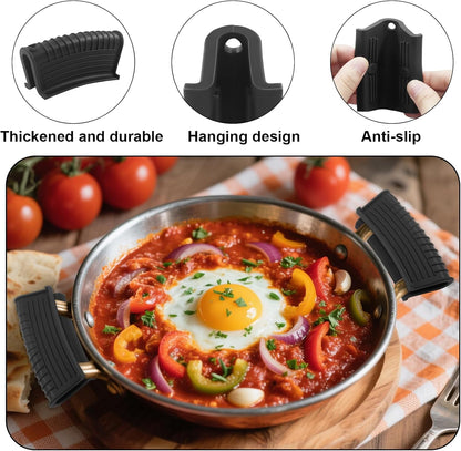 4 PCS Silicone Pot Handle Holders, Hot Skillet Handle Covers for Cast Iron Pans - Heat Resistant Non-Slip Grip Sleeves for Frying Pans, Griddles(Red)