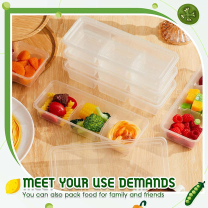 Hushee 10 Pack 17 oz Small Meal Prep Containers with 3 Compartments Snack Containers with Lid Disposable Plastic Bento Box Travel Lunch Food Boxes Stackable for Office Picnic (Black)