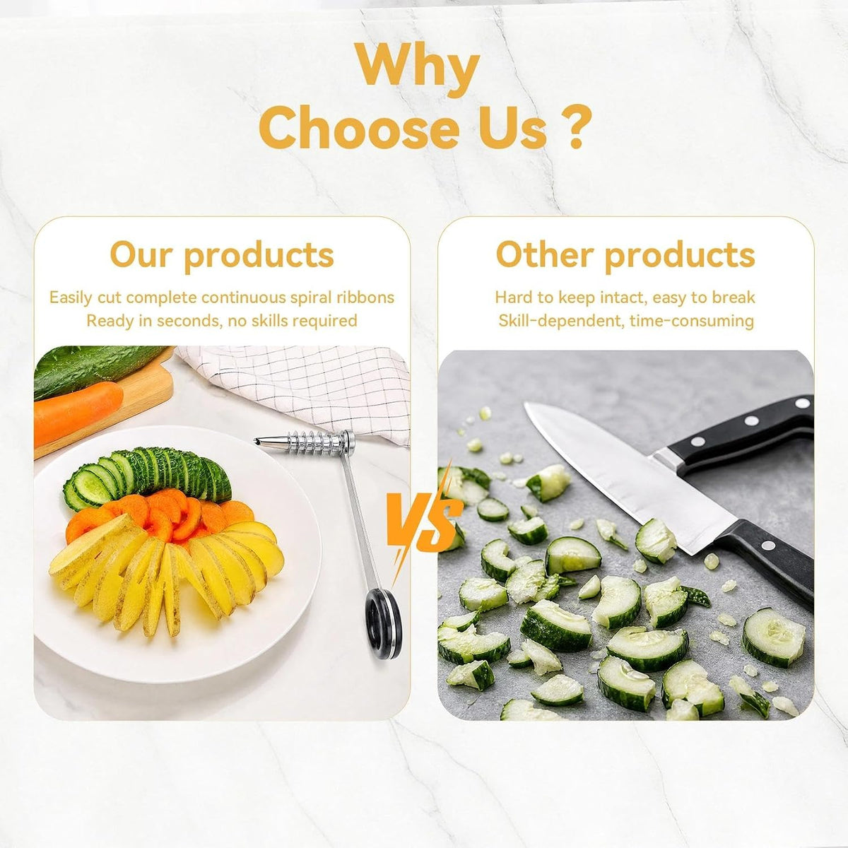 Stainless Steel Spiral Cutter, Manual Veggie Spiralizer Kitchen Tool