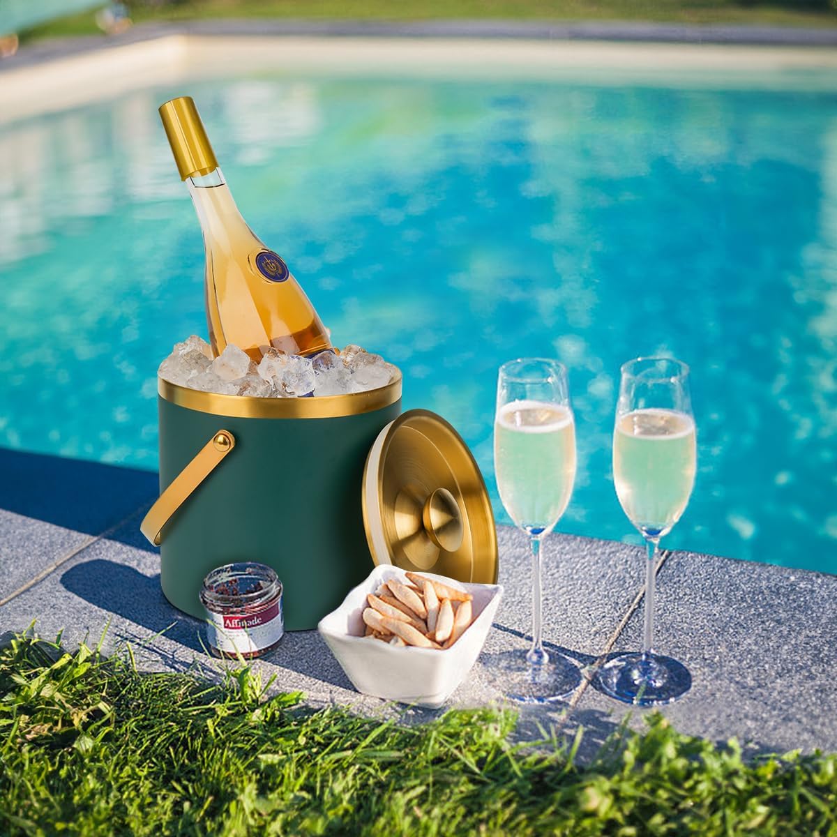 3L Double-Wall Insulated Stainless Steel Ice Bucket with scoop for Cocktail Bar - Metal Ice Bucket for freezer with Lid for parties,Camping,and More!champagne bucket,bar cart accessories