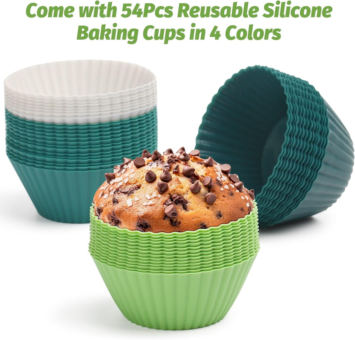 54 Pack Silicone Muffin Cups, Selizo Silicone Cupcake Baking Cups Reusable Muffin Liners Cupcake Wrapper Cups Holders for Muffins, Cupcakes, and Candies