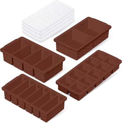 Silicone Freezer Trays with Lid (4-Pack), 1-Cup, 2-Cup, 1/2-Cup & 2-Tbsp Silicone Freezer Molds, Stackable Soup Freezer Meal Prep Containers,Ice Cube Tray for Making Sauce,Smoothies,Yogurt Bites