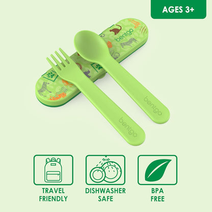 Bentgo Kids Utensil Set - Reusable Plastic Fork, Spoon & Storage Case - BPA-Free Materials, Easy-Grip Handles, Dishwasher Safe - Ideal for School Lunch, Travel, & Outdoors (Shark)