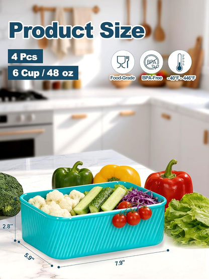 4 PCS 3.5 Cup Silicone Freezer Trays with Lid, Durable Silicone Soup Freezer Molds for Meal Prep and Food Storage, Reusable Freezer Containers for Soups Sauces Stews Curries (Lake Blue)