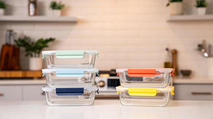 5-Pack 36oz Glass Food Storage Containers with Lids - Borosilicate Glass Meal Prep Container - Airtight, Leak-Proof Reusable Food Prep Containers, Microwave, Freezer, Oven Safe & BPA Free
