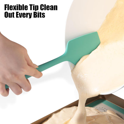 2-Piece Silicone Scraper & Spoon Spatulas: Doosu 600°F Heat Resistant Food Grade BPA Free Rubber Baking Flat Spatula Kitchen Cooking Spoonula for Mixing Scraping Folding Stirring Serving (Aqua Sky)