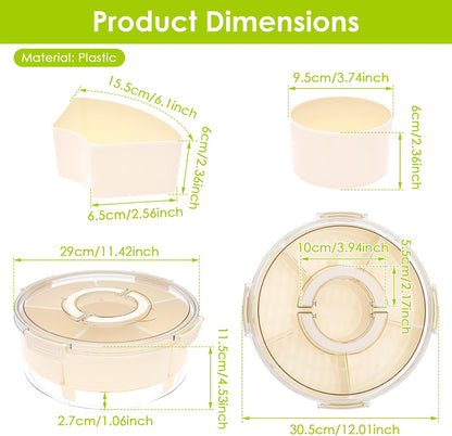 Snack Box Container with Ice Chill Base, 6 Divided Serving Tray with Lid, Handle, Protable Travel Snackle Box Container, Round Veggie and Fruit Tray for Beach, Travel, Picnic, Camping, Kitchen, Party