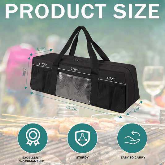 Grill Tool Storage Bag, Large Grill Utensil Storage Caddy with Pockets, BBQ Tools Storage Bag for Outdoor Camping(Brown)