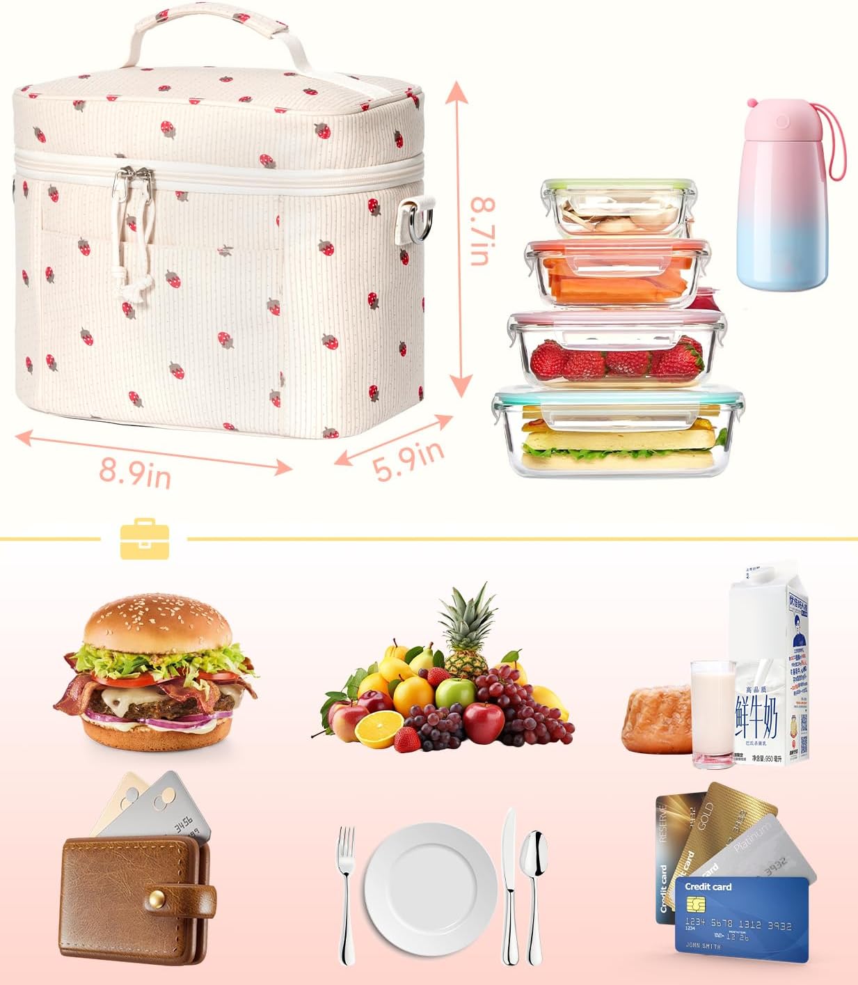 HowFly Lunch Bag Women Lunch Box for Women Cute Corduroy Insulated Lunch Bag Adult Large Cooler Lunch Tote Bags for Work Picnic Beach, Blue
