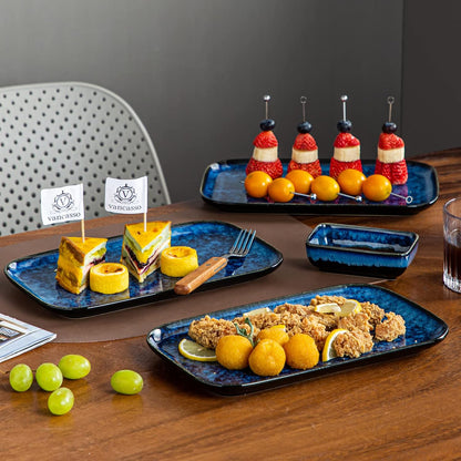 vancasso Stern Serving Platters Set of 3, 15/13/ 11 Inches Rectangular Serving Plates, Blue Serving Trays for Entertaining, Party