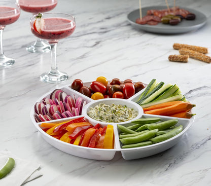 Plasticpro 6 Sectional Round Plastic Serving Tray/Platters Clear Pack of 2