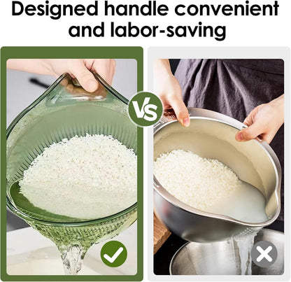 2-In-1 Rice Strainer,Large Rice Washer Beans Washer Strainers And Colanders - Washing Bowl for Fruit Washing Bowl With Strainer,Rice Washing Bowl Multifunctional Drain Basket (White)