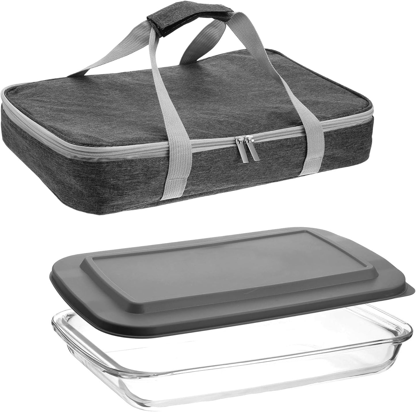 Glass Baking Dish with Lid 9 x 15 Inch Glass Casserole Dish with Carrier Insulated Casserole Bag for Oven Potluck Party Picnic Cookouts