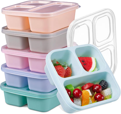 Honeydak 5 Pack Snack Containers 3 Compartment Bento Snack Boxes Divided Meal Prep Containers with Lids Reusable Adults Lunch Food Storage Box for School Work Travel(Elderberry)